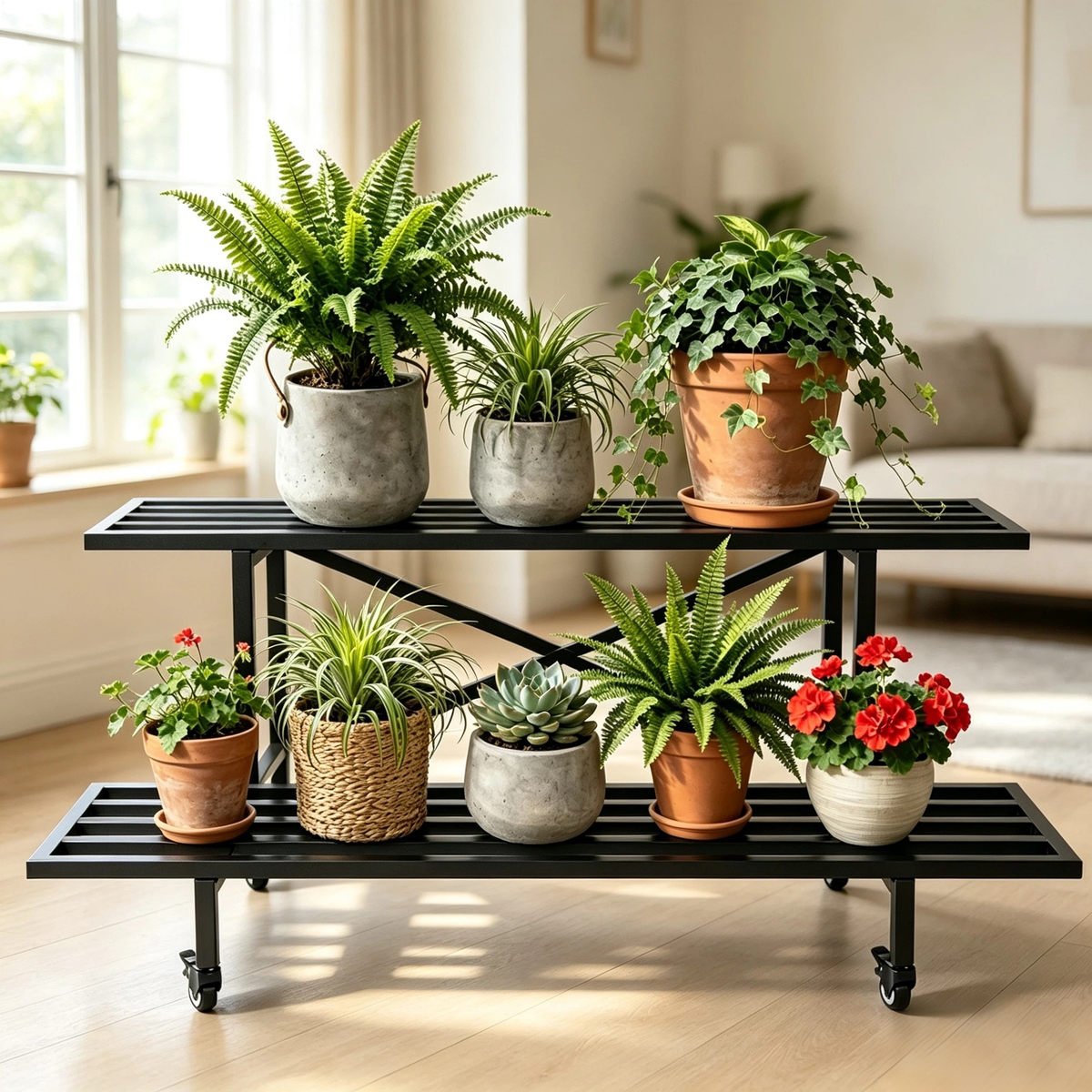 Zhongma 2-Tier Metal Plant Stand with Wheels, 45.7" Indoor & Outdoor Shelf