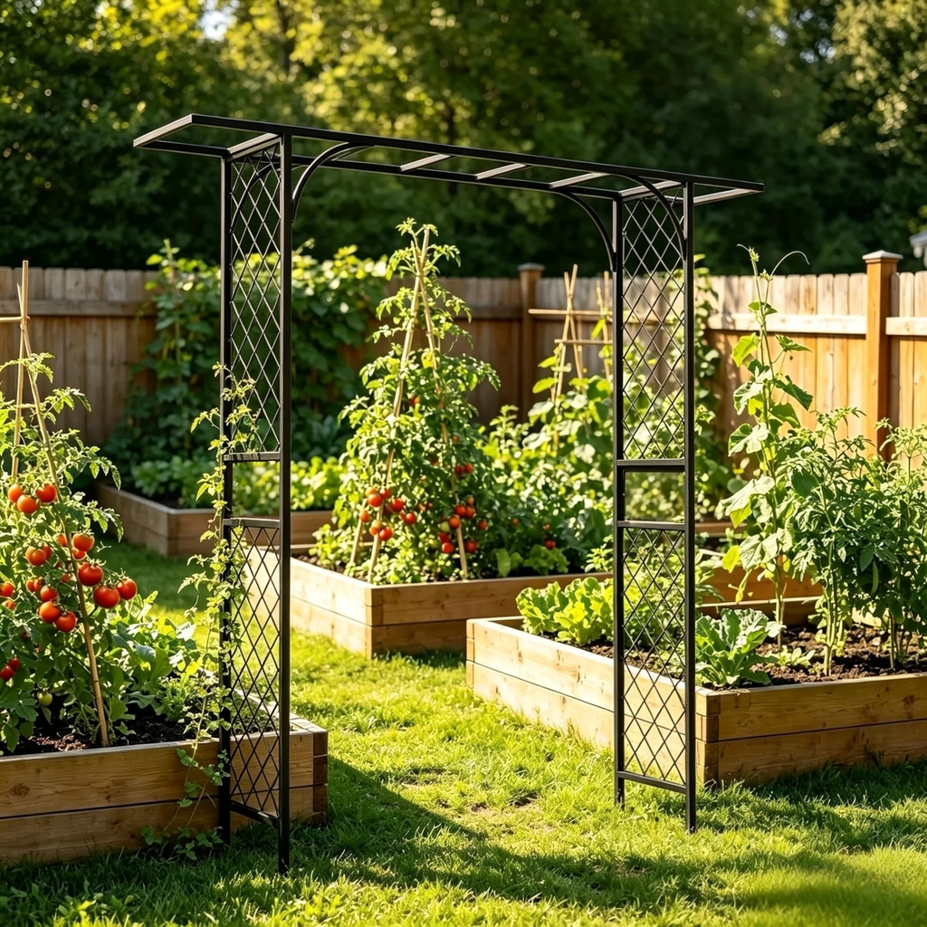 Metal Garden Arch for Climbing Plants,90.5-Inch Tall with Ground Stakes - Zhongma