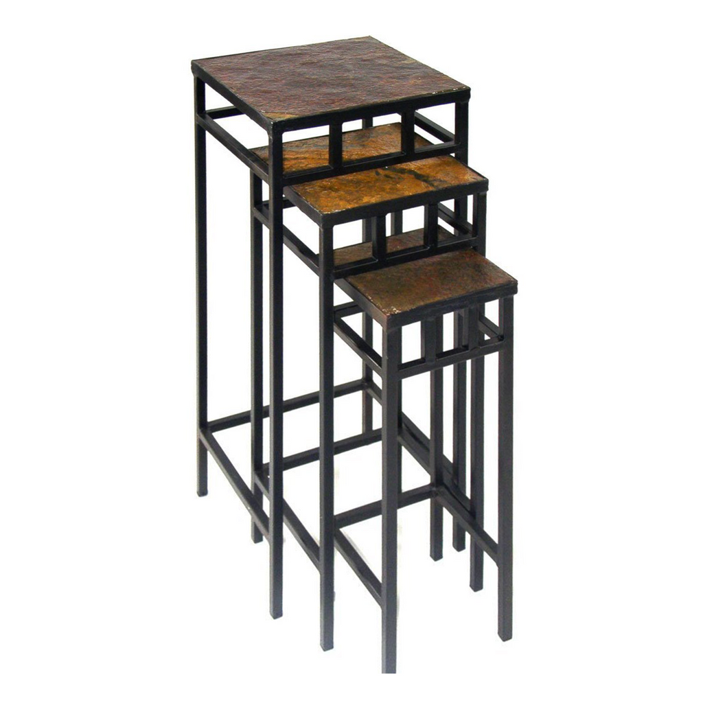 Set of 3 Slate Top Plant Stands, Fully Assembled, 19.5-27.5 Inch Tall