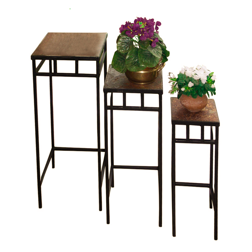 Set of 3 Slate Top Plant Stands, Fully Assembled, 19.5-27.5 Inch Tall