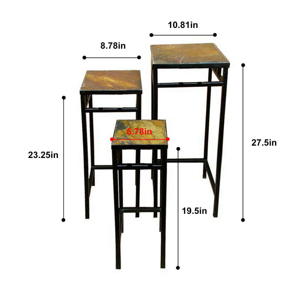 Set of 3 Slate Top Plant Stands, Fully Assembled, 19.5-27.5 Inch Tall