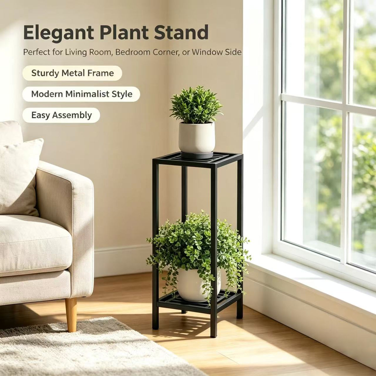 Zhongma 2-Tier 30" Tall Square Metal Plant Stand, Indoor & Outdoor