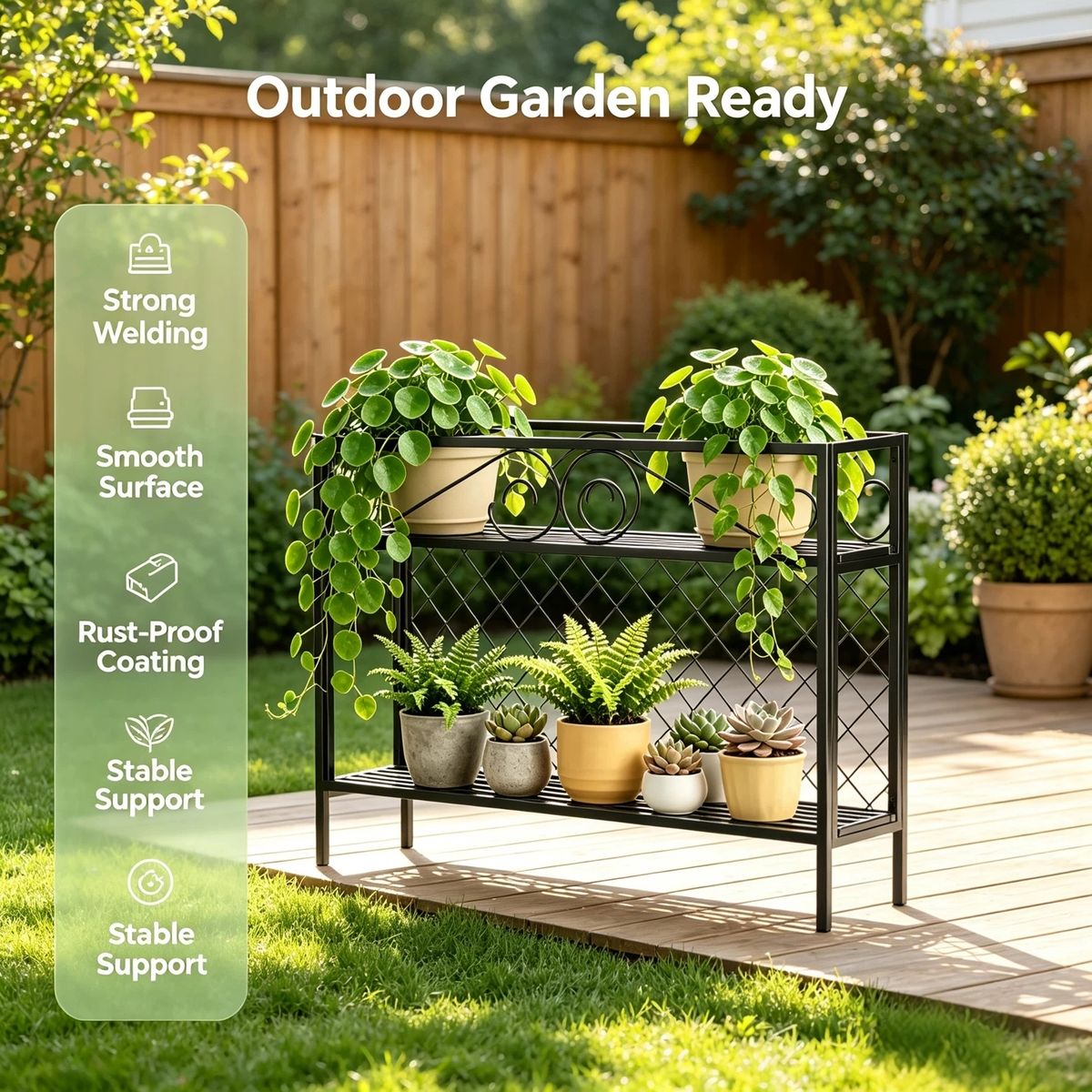 Zhongma 2-Tier Narrow Metal Plant Stand, 47.2" Indoor & Outdoor Shelf