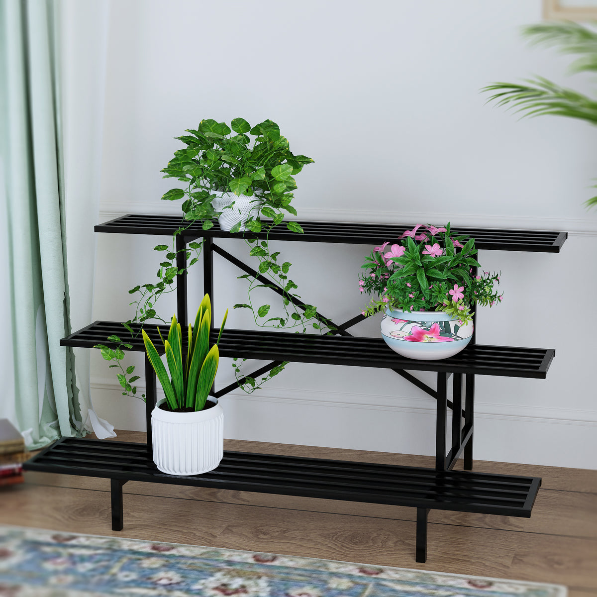 Zhongma 3-Tier Heavy Duty Metal Plant Stand, 45.7" Indoor & Outdoor Shelf