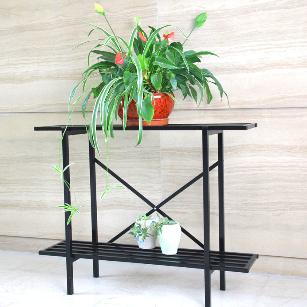 Zhongma 2-Tier Window Height Metal Plant Stand, 35.4" Narrow Indoor & Outdoor