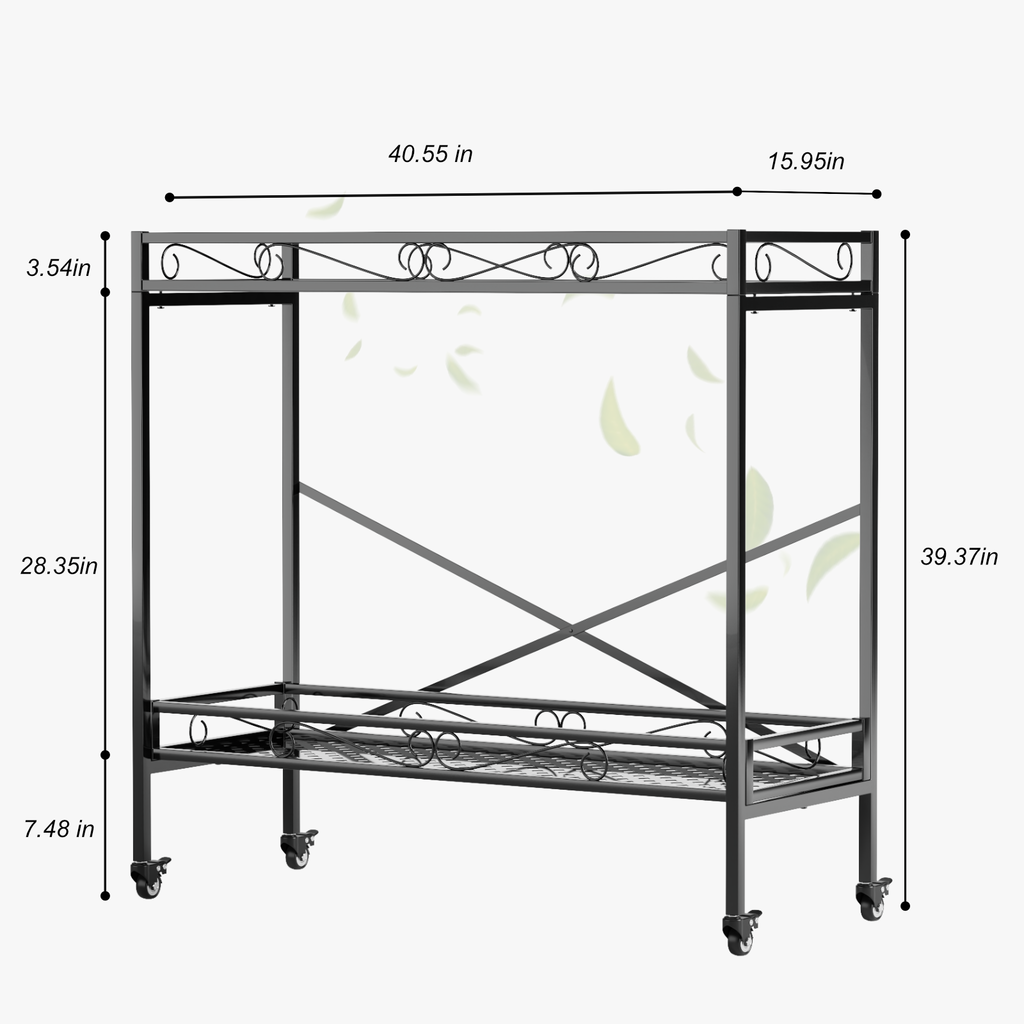 2-Tier Rolling Metal Plant Stand,40.55-Inch Long, Indoor & Covered Patio - Zhongma