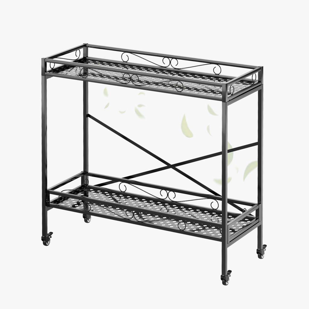 2-Tier Rolling Metal Plant Stand,40.55-Inch Long, Indoor & Covered Patio - Zhongma