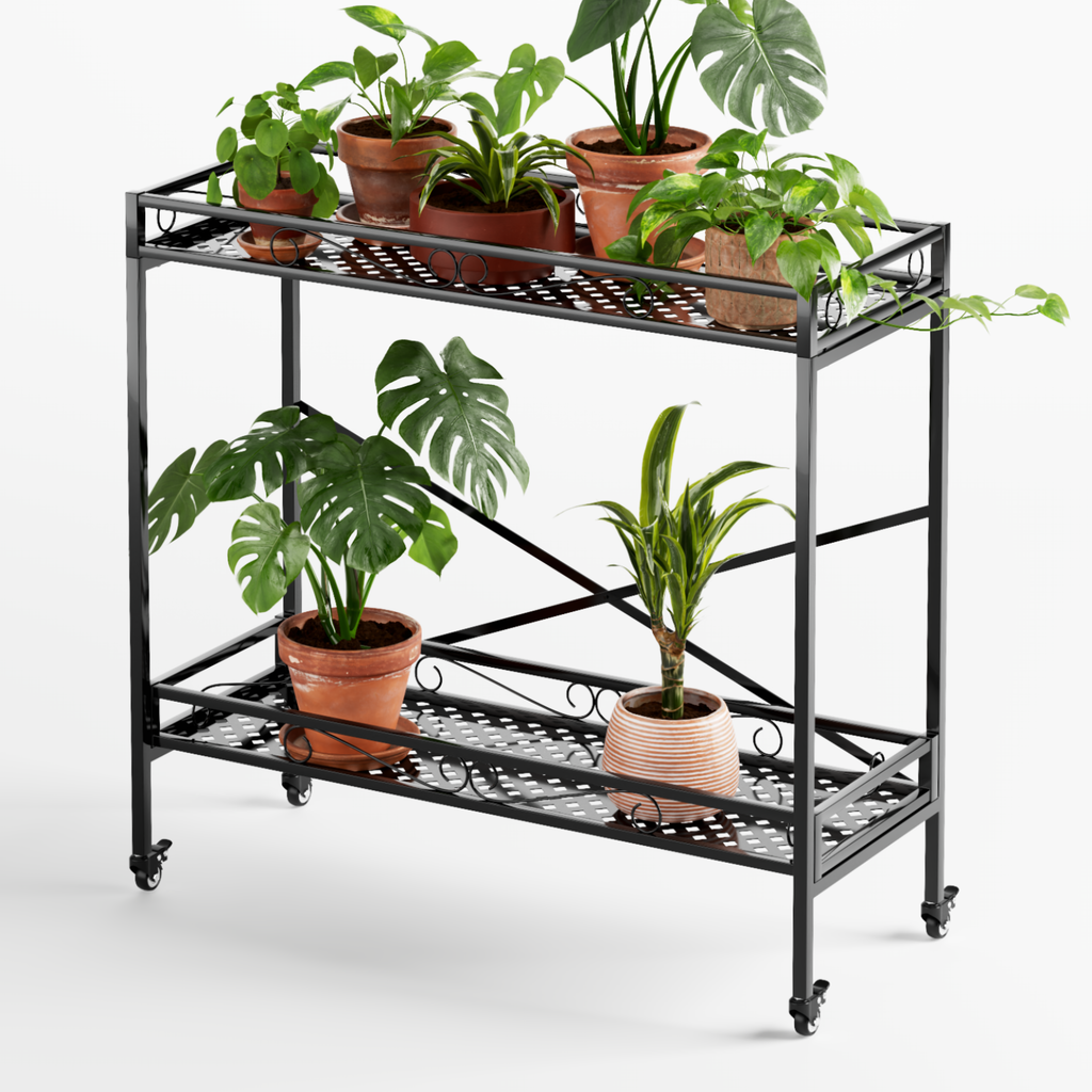 2-Tier Rolling Metal Plant Stand,40.55-Inch Long, Indoor & Covered Patio - Zhongma