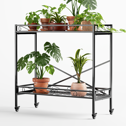 2-Tier Rolling Metal Plant Stand,40.55-Inch Long, Indoor & Covered Patio - Zhongma