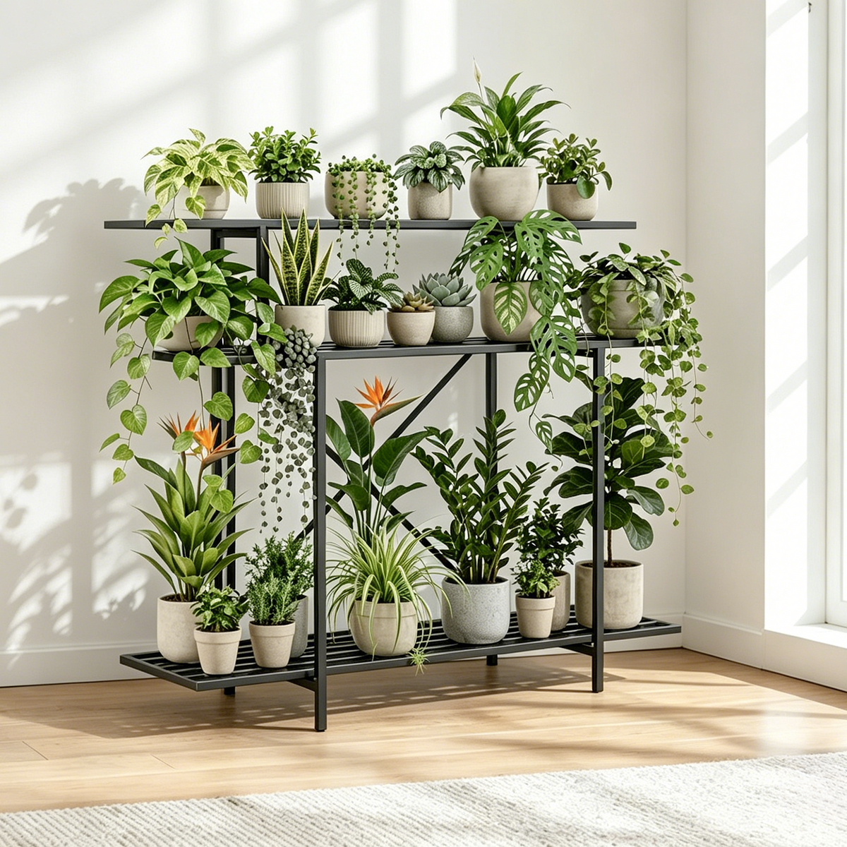 Zhongma 3-Tier Tall Narrow Metal Plant Stand with Wheels, 45.7" Indoor & Outdoor