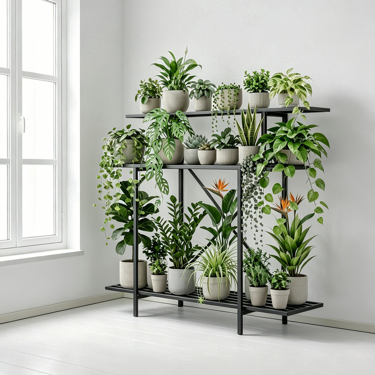 Zhongma 3-Tier Tall Narrow Metal Plant Stand with Wheels, 45.7" Indoor & Outdoor