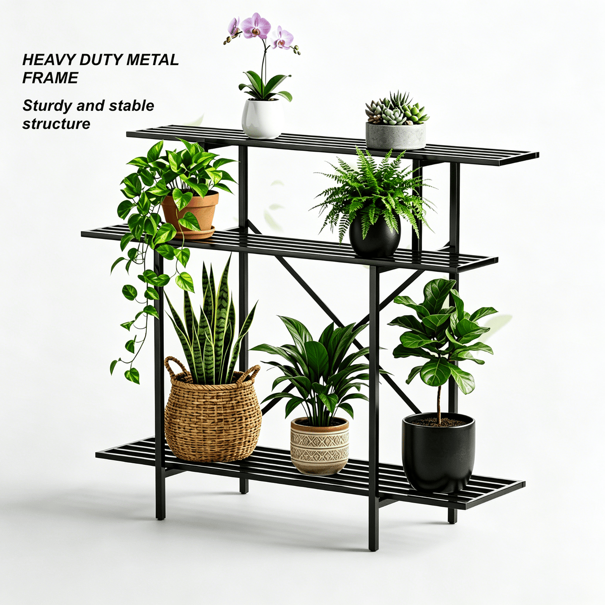 Zhongma 3-Tier Tall Narrow Metal Plant Stand with Wheels, 45.7" Indoor & Outdoor