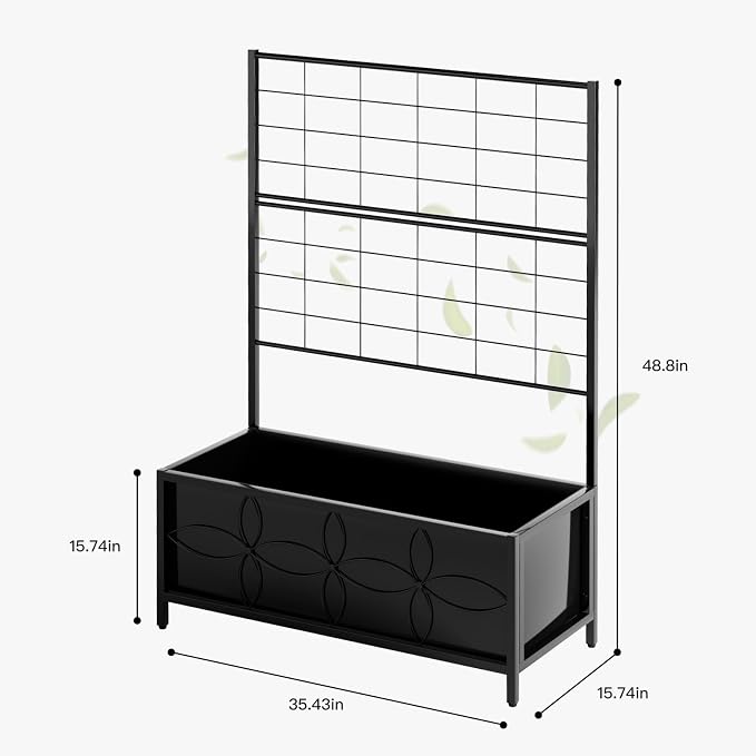 Rectangular Planter Box with Trellis, 50-Inch Tall for Climbing Plants