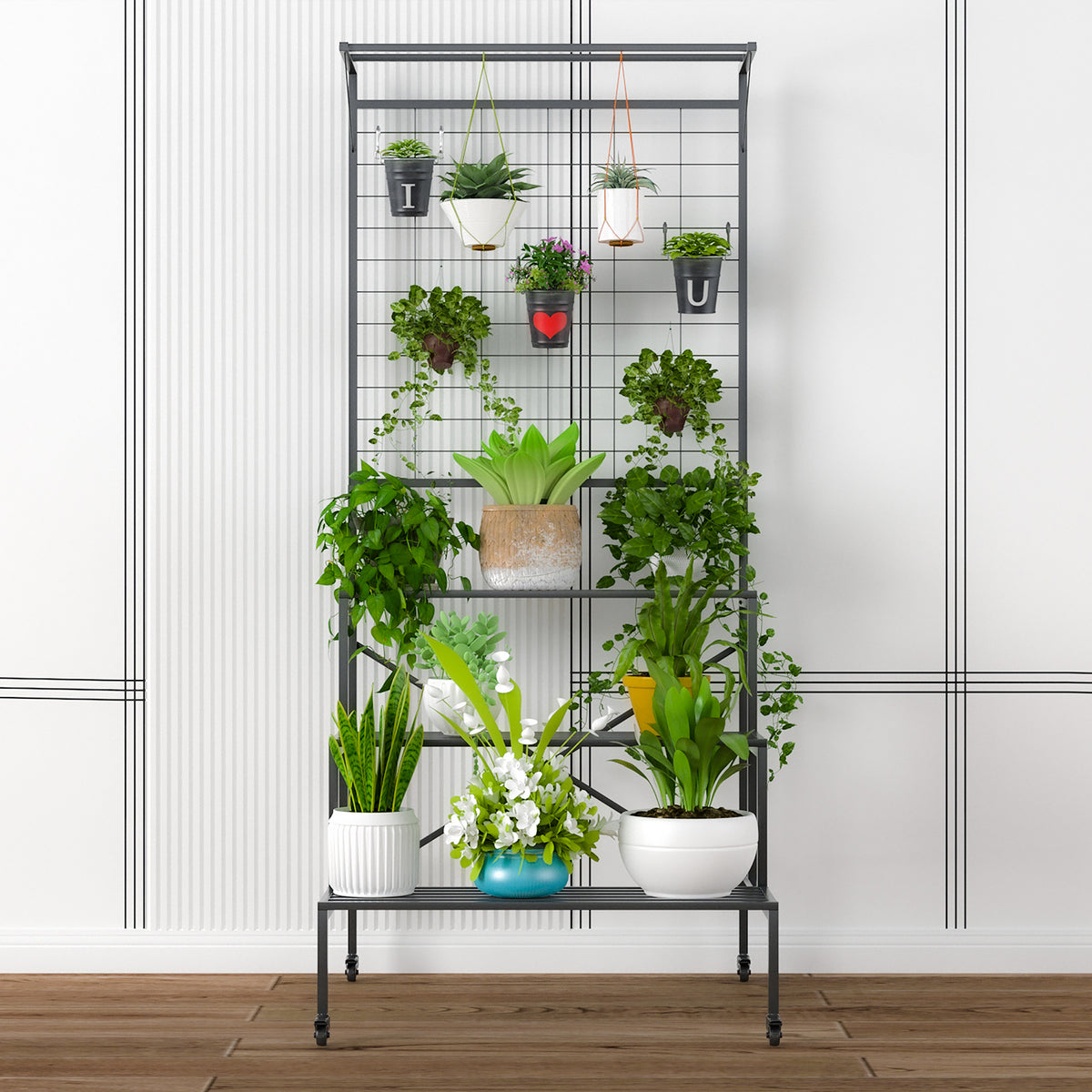 Zhongma 3-Tier Heavy Duty Plant Stand with Wheels & Hanging Shelf, 80.7" Indoor & Outdoor