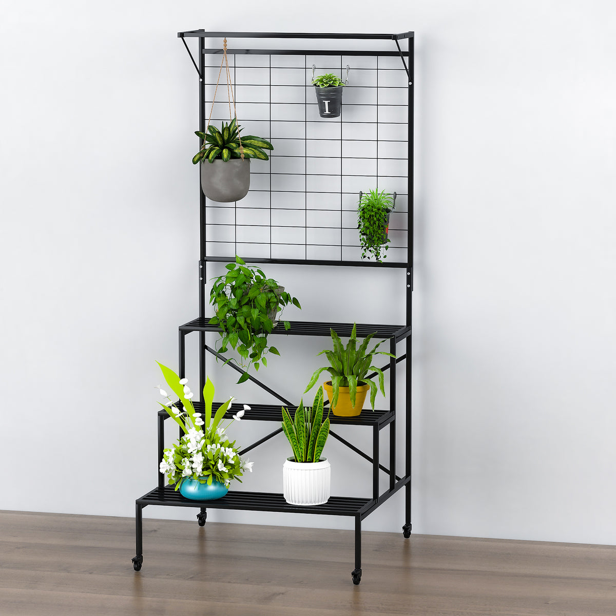 Zhongma 3-Tier Heavy Duty Plant Stand with Wheels & Hanging Shelf, 80.7" Indoor & Outdoor
