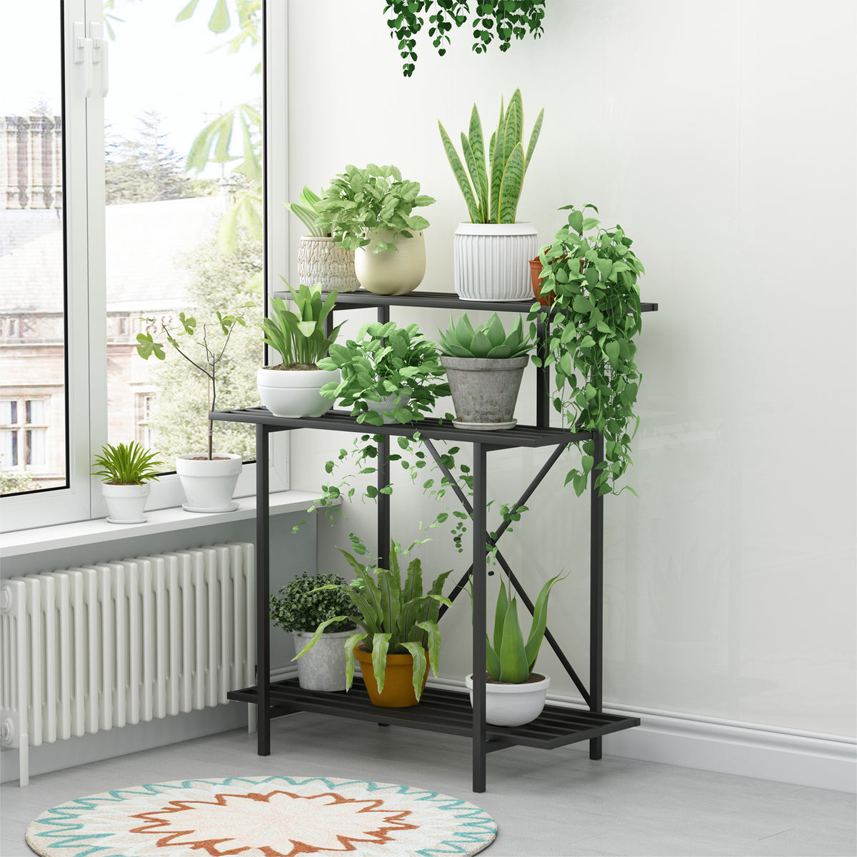 Zhongma 3-Tier Tall Narrow Metal Plant Stand, 35.4" Indoor & Outdoor Shelf