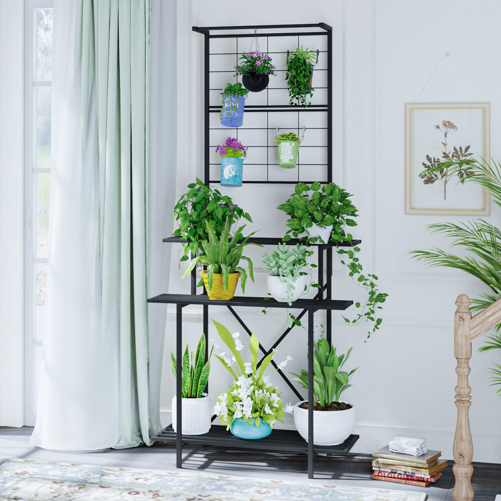 Tall Plant Stand with Hanging Shelf, 81.1" Tall, 660 lbs, 18.11" Deep, Indoor & Out