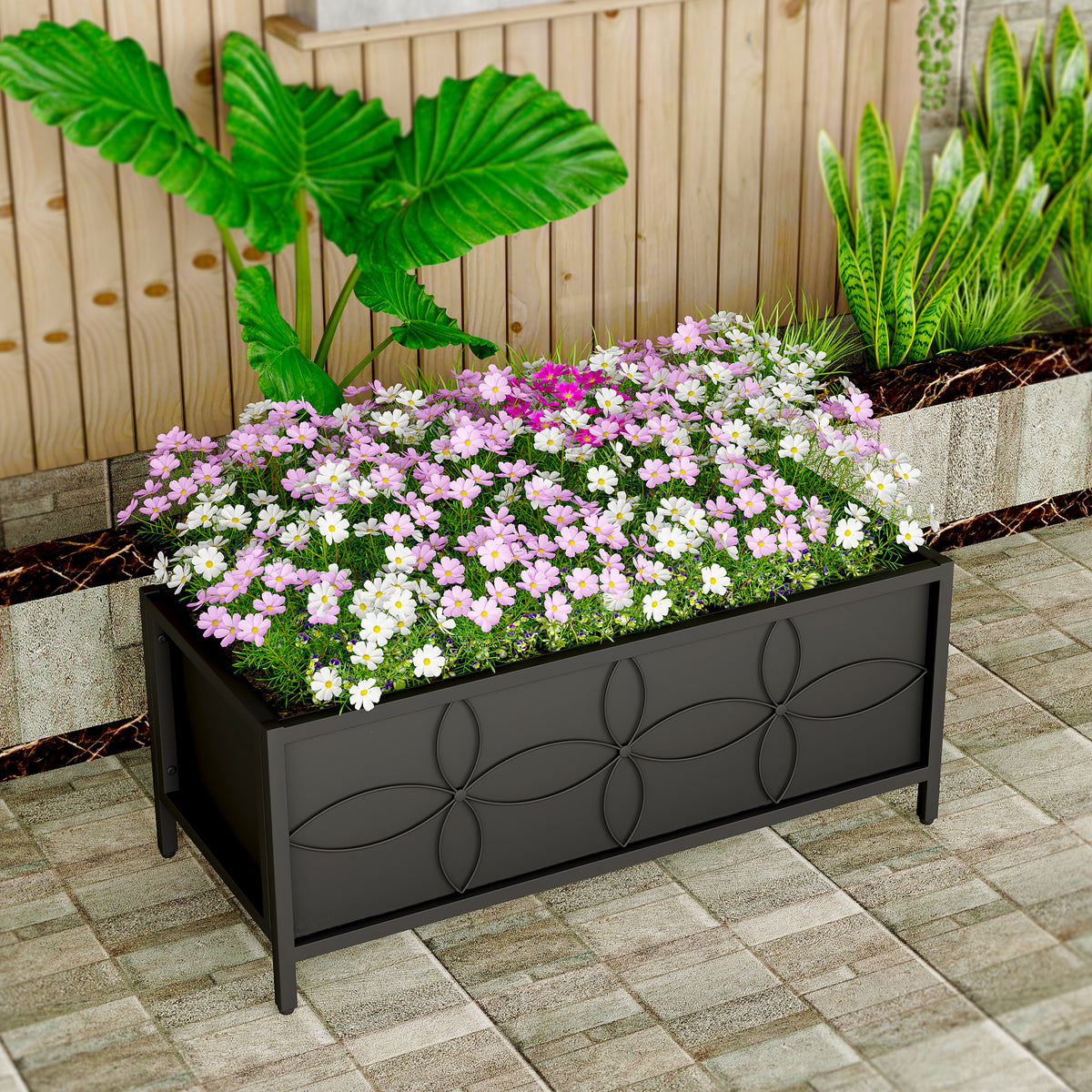 Zhongma 34" Metal Raised Garden Bed Planter Box with Fabric Liner