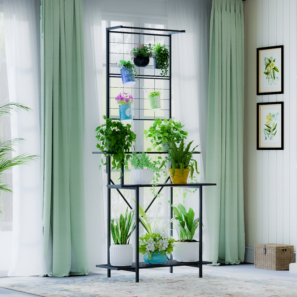 Tall Plant Stand with Hanging Shelf, 81.1" Tall, 660 lbs, 18.11" Deep, Indoor & Out