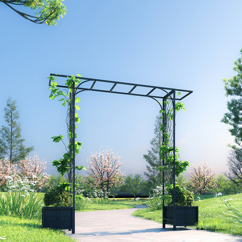 Metal Garden Arbor with 2 Planters,90.5-Inch Wide,83.5-Inch Tall - Zhongma