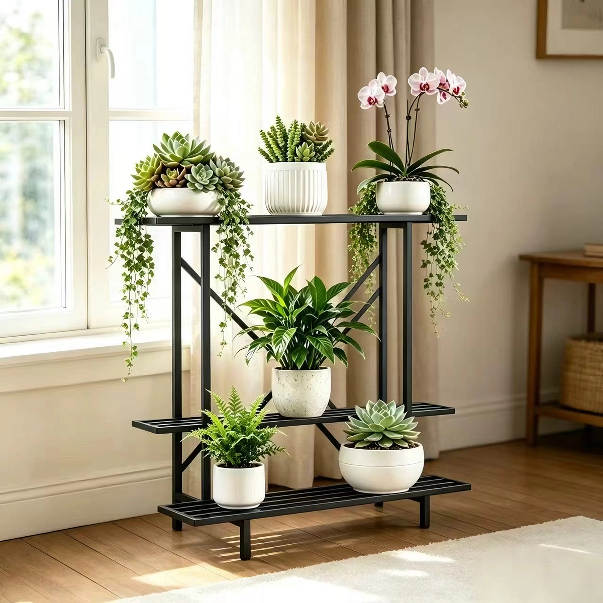 Zhongma 3-Tier Narrow Metal Plant Stand, 35.4" Indoor & Outdoor Shelf