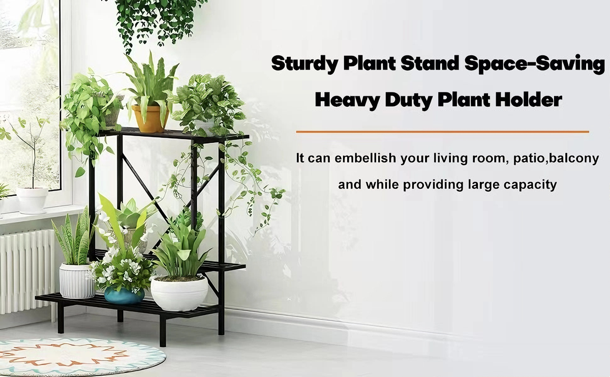 Zhongma 3-Tier Narrow Metal Plant Stand, 35.4" Indoor & Outdoor Shelf