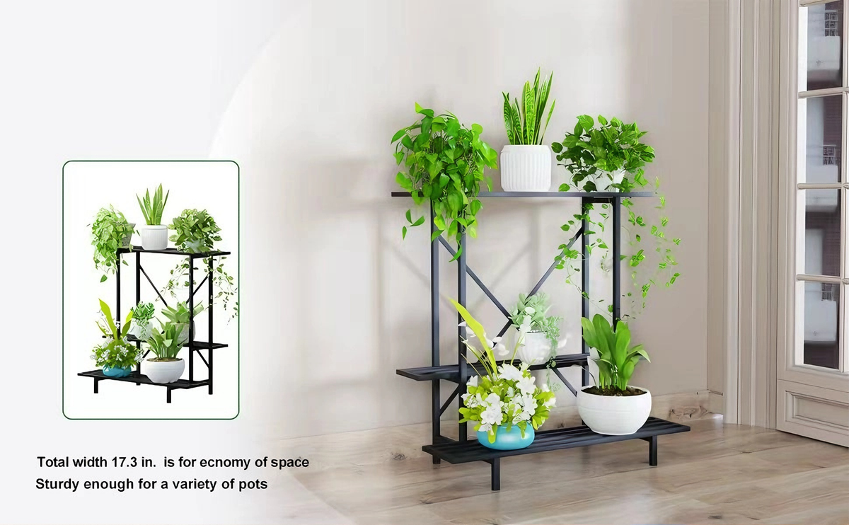 Zhongma 3-Tier Narrow Metal Plant Stand, 35.4" Indoor & Outdoor Shelf
