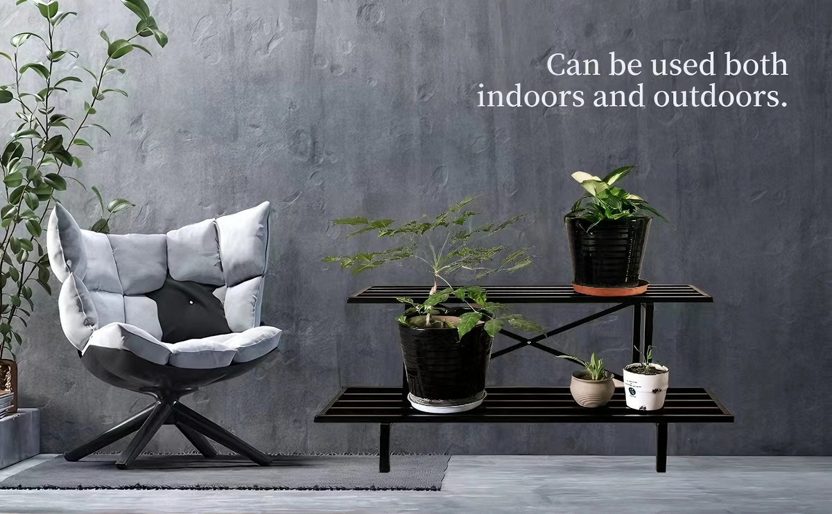 Zhongma 2-Tier Heavy Duty Metal Plant Stand, 45.7" Indoor & Outdoor Shelf