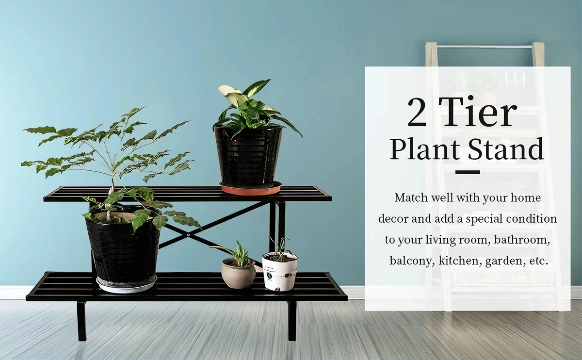 Zhongma 2-Tier Heavy Duty Metal Plant Stand, 45.7" Indoor & Outdoor Shelf