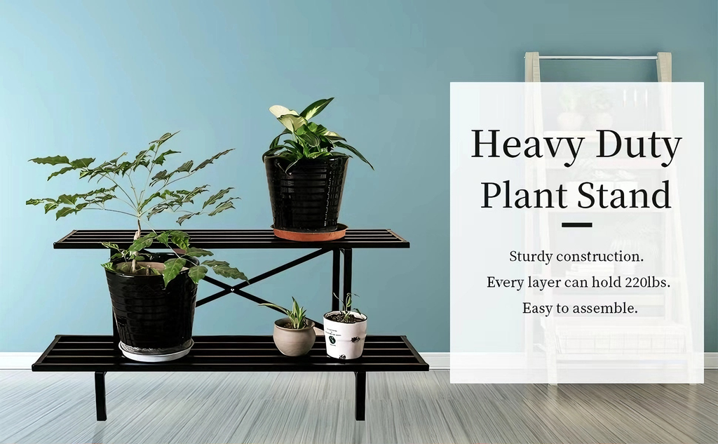 Zhongma 2-Tier Heavy Duty Metal Plant Stand, 45.7" Indoor & Outdoor Shelf