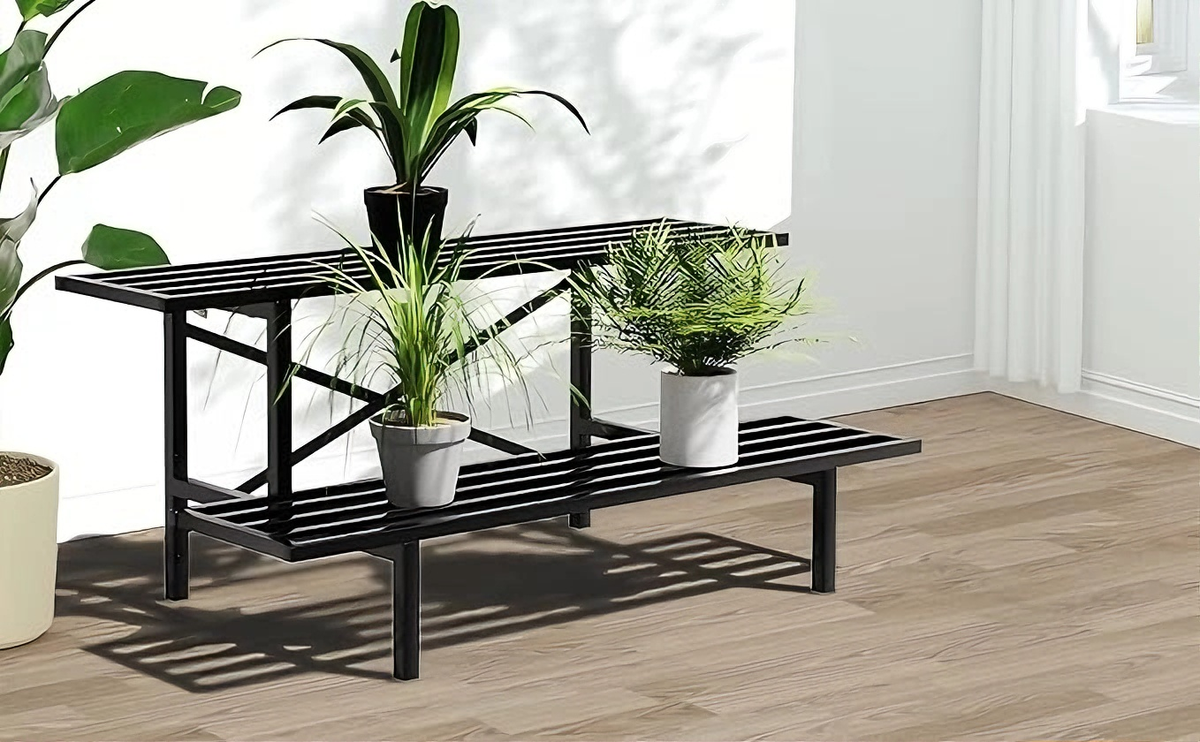 Zhongma 2-Tier Heavy Duty Metal Plant Stand, 45.7" Indoor & Outdoor Shelf