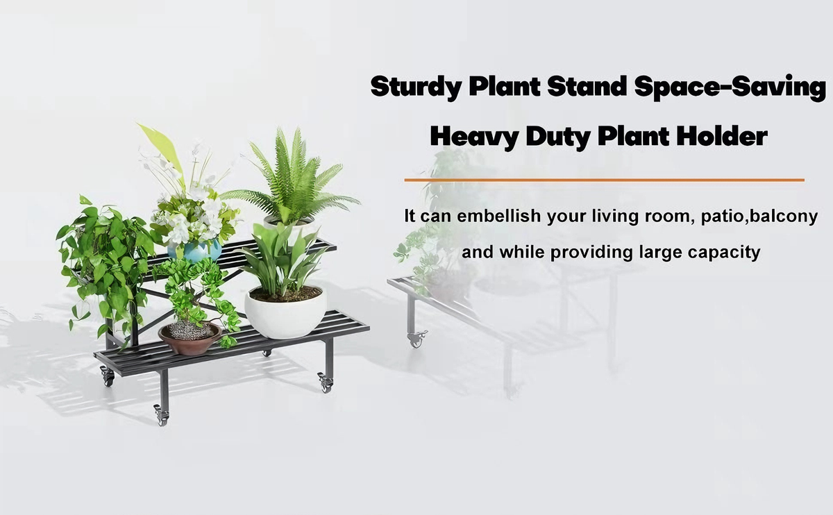 Zhongma 2-Tier Metal Plant Stand with Wheels, 45.7" Indoor & Outdoor Shelf