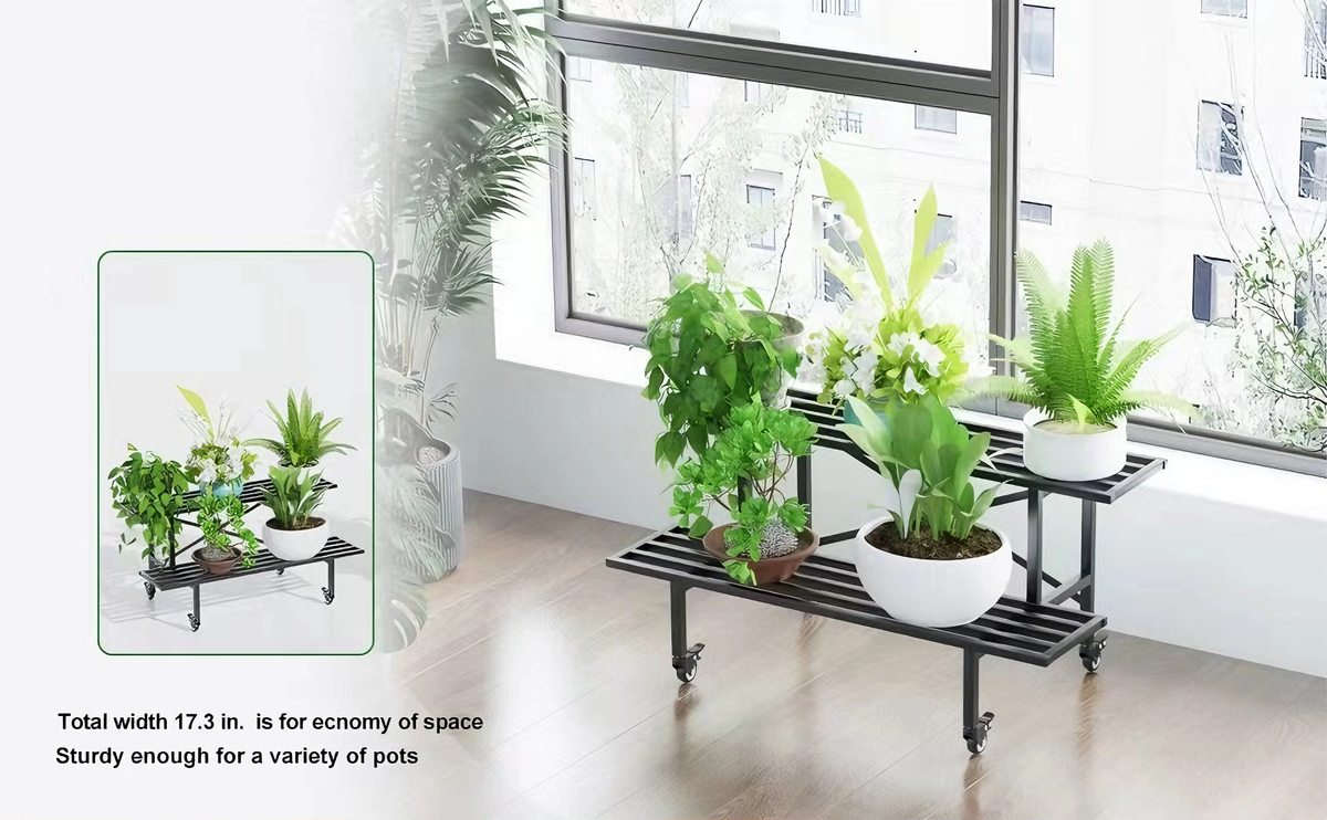Zhongma 2-Tier Metal Plant Stand with Wheels, 45.7" Indoor & Outdoor Shelf