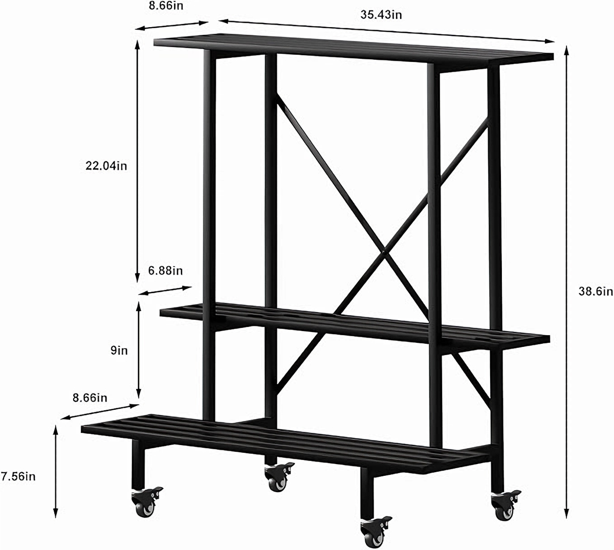 Zhongma 3-Tier Narrow Metal Plant Stand with Wheels, 35.4" Indoor & Outdoor