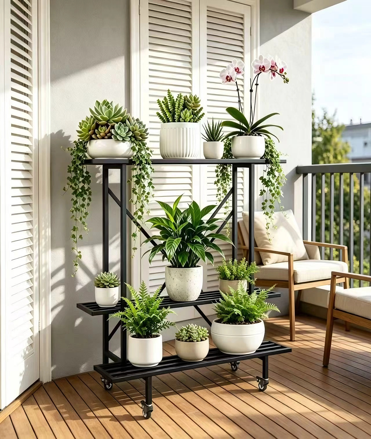Zhongma 3-Tier Narrow Metal Plant Stand with Wheels, 35.4" Indoor & Outdoor