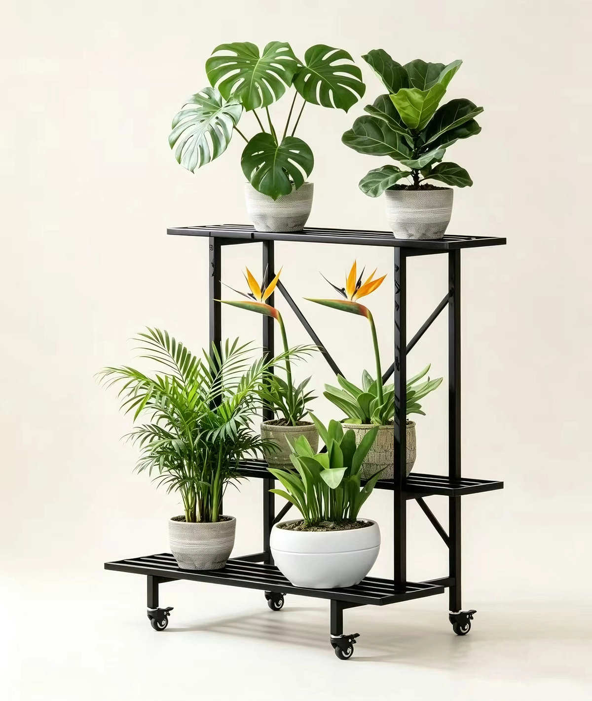 Zhongma 3-Tier Narrow Metal Plant Stand with Wheels, 35.4" Indoor & Outdoor