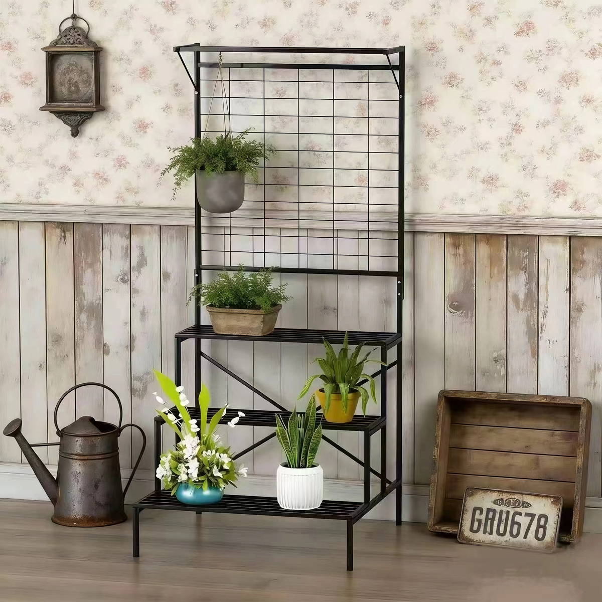 Zhongma 3-Tier Metal Plant Stand with Hanging Shelf, 78.8" Indoor & Outdoor