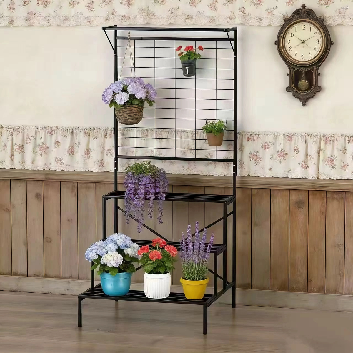 Zhongma 3-Tier Metal Plant Stand with Hanging Shelf, 78.8" Indoor & Outdoor