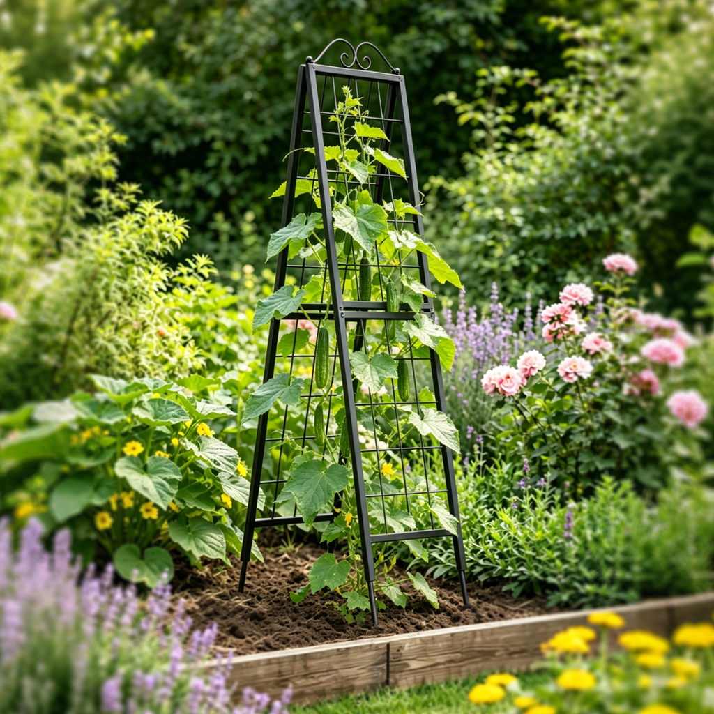 Foldable Metal Garden A-Frame Trellis for Climbing Plants, 77" Heavy Duty Plant Support, Outdoor