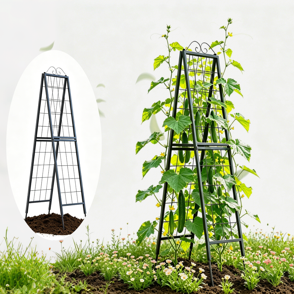 Foldable Metal Garden A-Frame Trellis for Climbing Plants, 77" Heavy Duty Plant Support, Outdoor