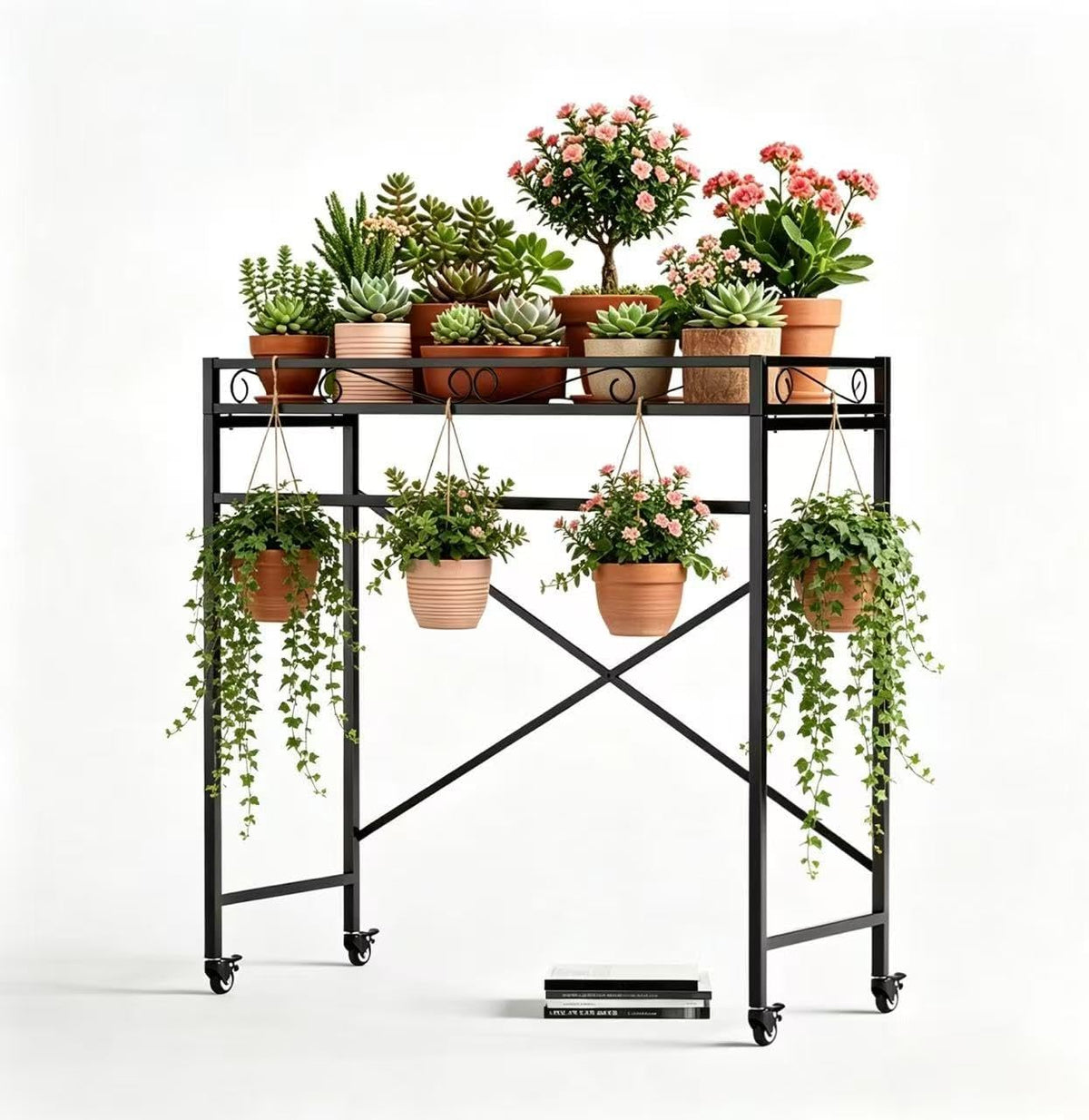 Metal Plant Stand with Wheels, Silent Non-Marking Casters, 2 Sizes, Black