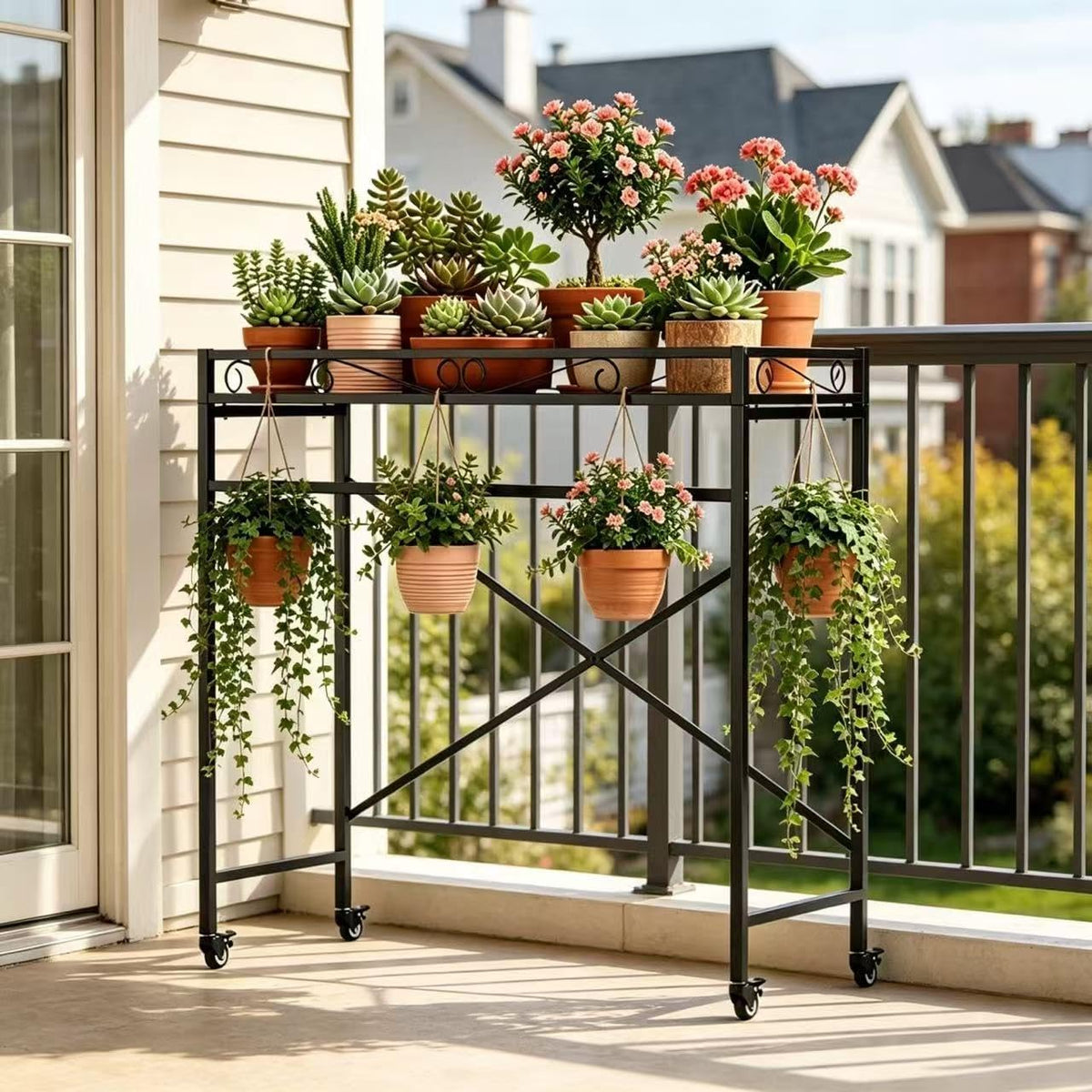 Metal Plant Stand with Wheels, Silent Non-Marking Casters, 2 Sizes, Black