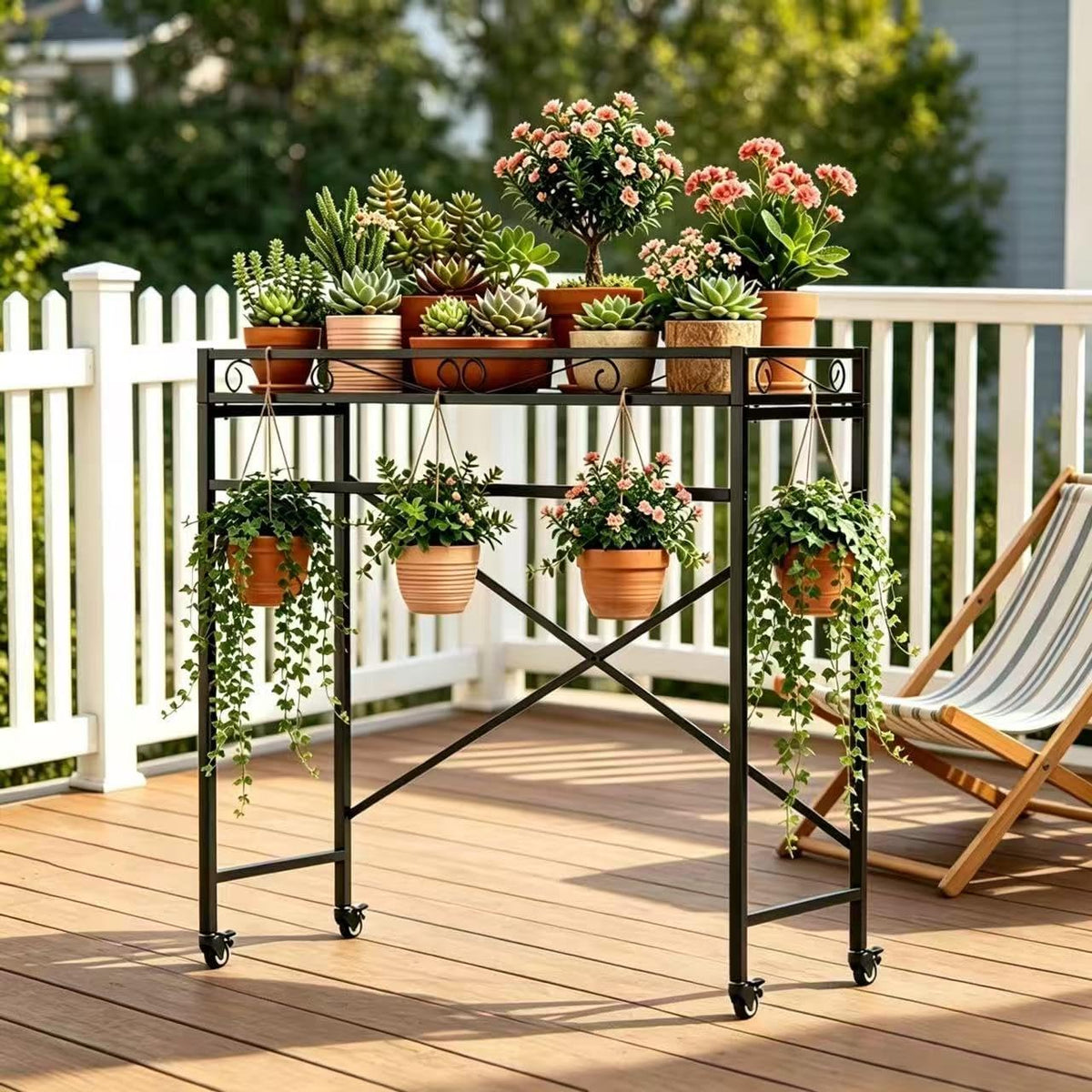 Metal Plant Stand with Wheels, Silent Non-Marking Casters, 2 Sizes, Black