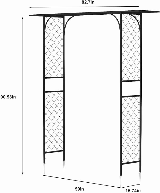 Metal Garden Arch for Climbing Plants,90.5-Inch Tall with Ground Stakes - Zhongma