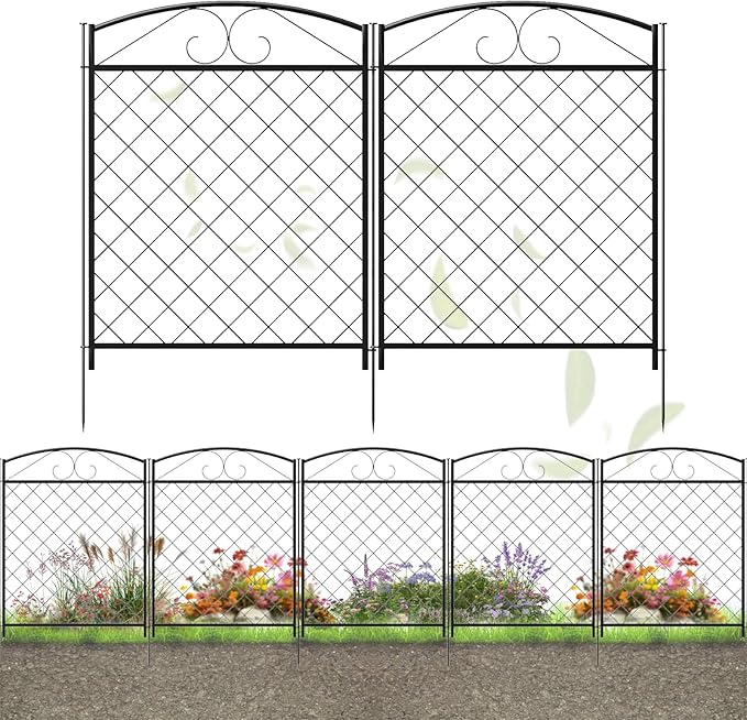 Decorative Metal Garden Fence Panels,5-Pack, Rabbit Barrier,36-Inch Tall - Zhongma