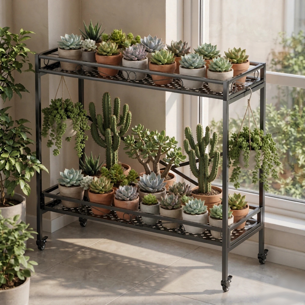 2-Tier Rolling Plant Stand with Wheels, 39.4" Tall, 220 lbs per Tier