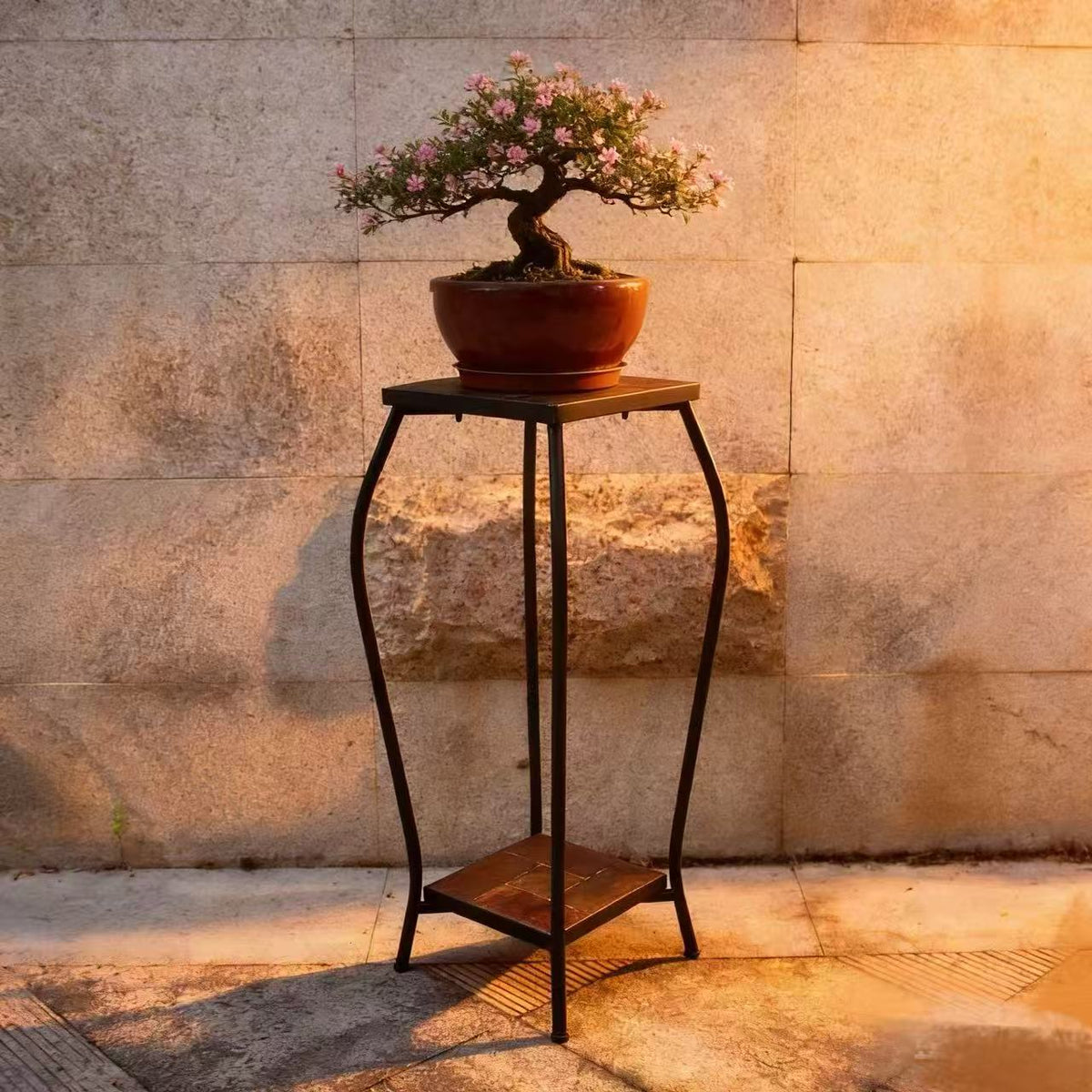 Zhongma 2-Tier 30" Tall Plant Stand with Colorful Slate Top, Indoor & Outdoor