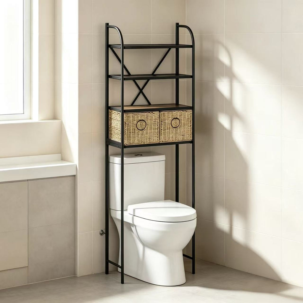 Over-the-Toilet Storage Rack,4-Tier,24-Inch Wide, Baskets & Slate Shelf - Zhongma