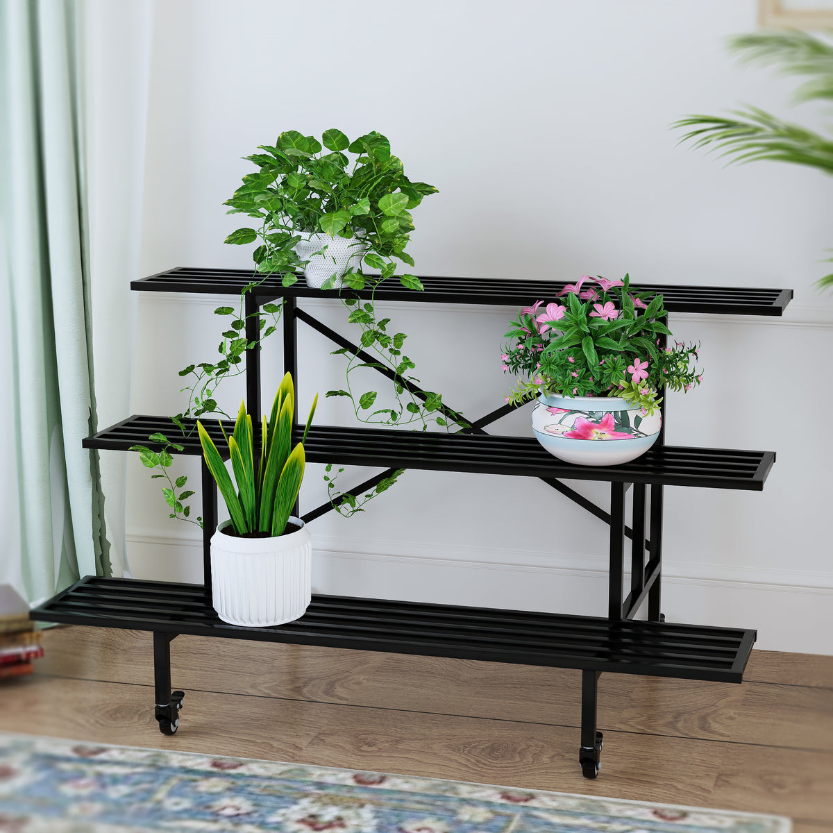 Zhongma 3-Tier Metal Plant Stand with Wheels, 45.7" Indoor & Outdoor Shelf