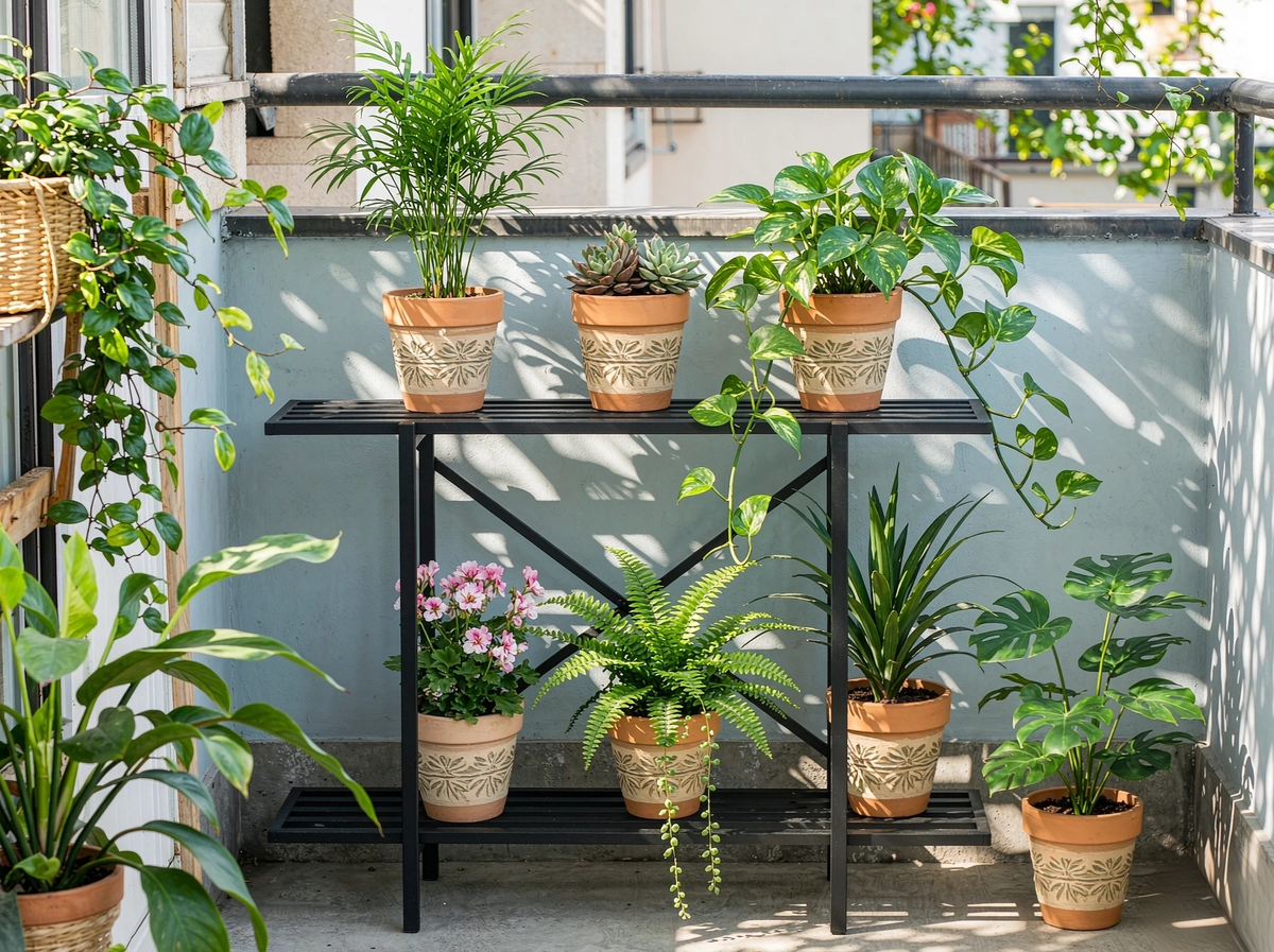 Narrow Plant Stand, 27.5" 2-Tier Metal Plant Shelf for Indoor & Outdoor Use, Only 10.3" Deep, X-Braced Steel